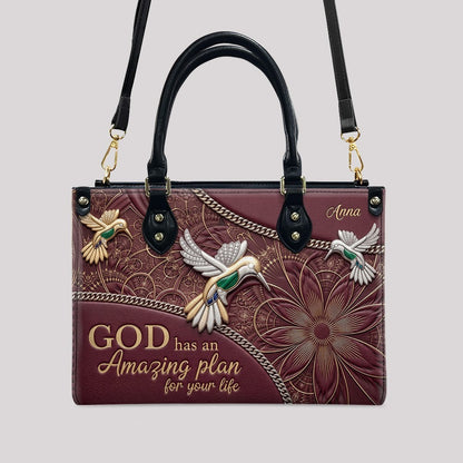 CHRISTIANARTBAG Personalized Leather Handbag - God Has An Amazing Plan For Your Life Hummingbird Floral Bag CAB01100326