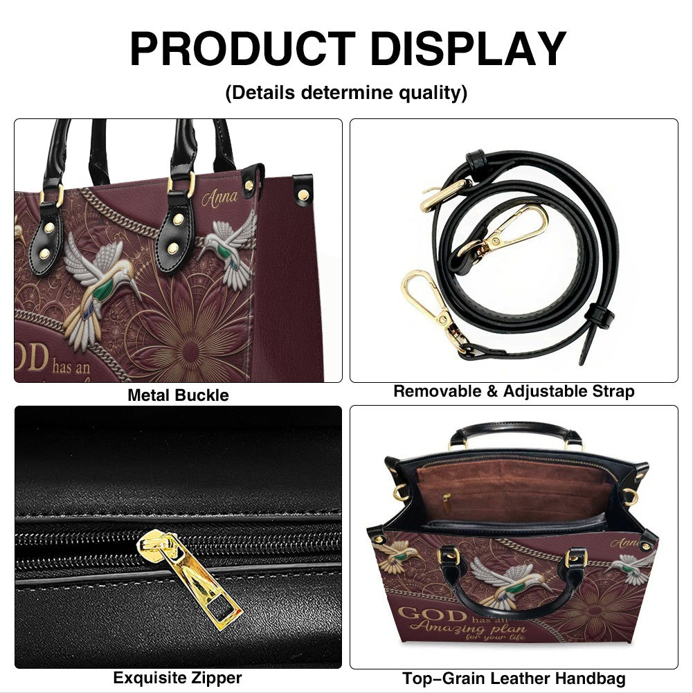 CHRISTIANARTBAG Personalized Leather Handbag - God Has An Amazing Plan For Your Life Hummingbird Floral Bag CAB01100326