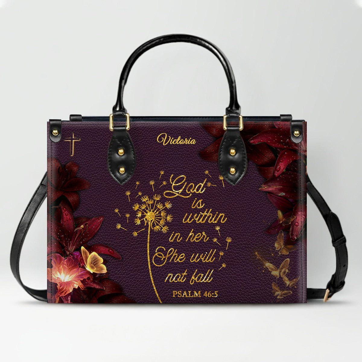 Set Personalized Leather Handbag With Long Wallet – Custom Name & Bible Verse | Burgundy Christian Gift for Women – CHRISTIANARTBAG