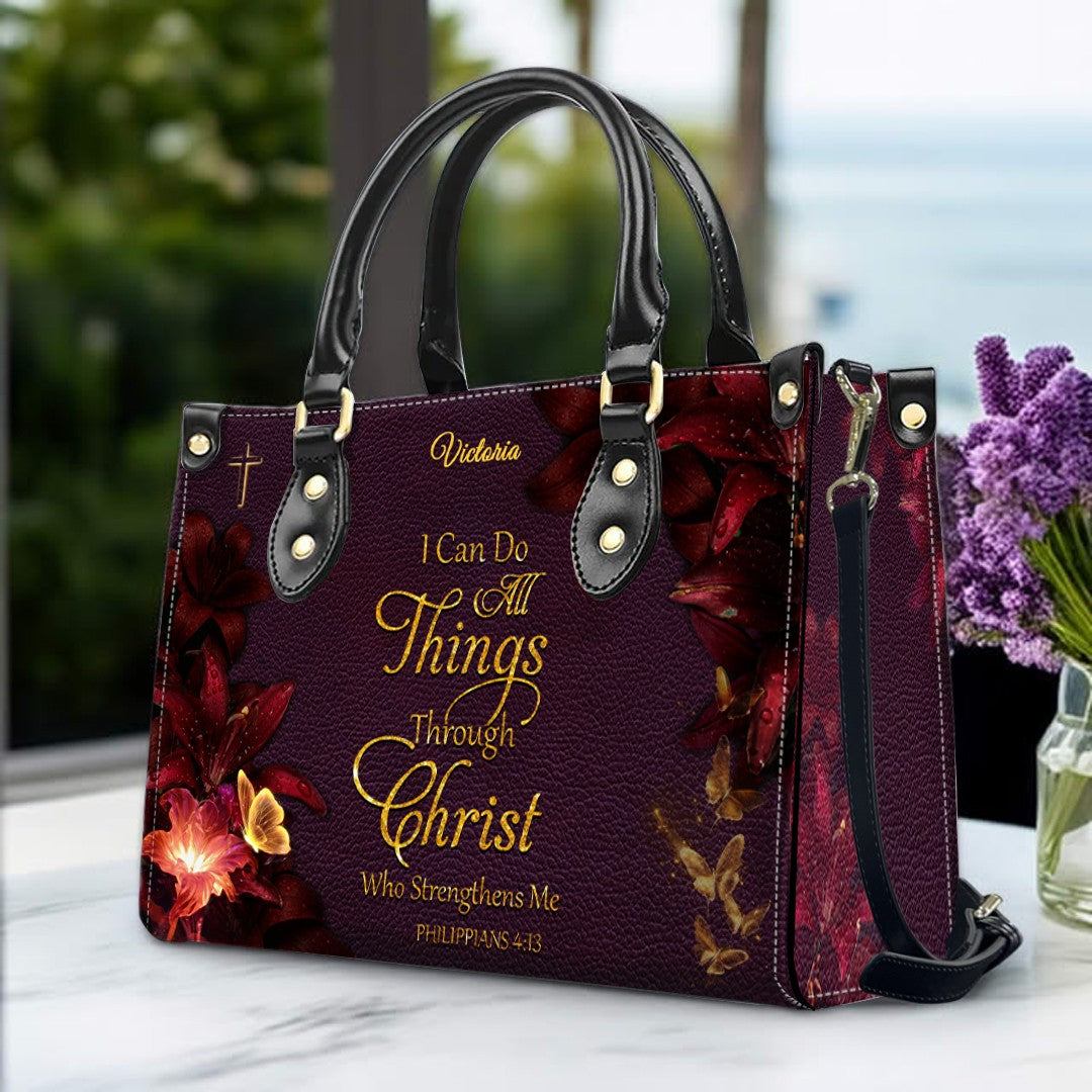 Personalized Christian Leather Handbag with Bible Verse – Custom Name Faith Gift for Women | CHRISTIANARTBAG CAB010126