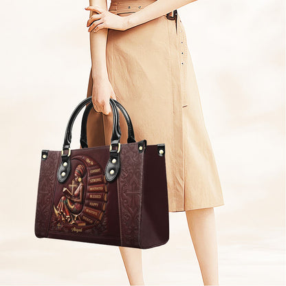 Personalized Leather Handbag for Christian Women - Custom Name, Skin Tone & Color "She Is" Affirmation Tote Bag | CHRISTIANARTBAG 01080326