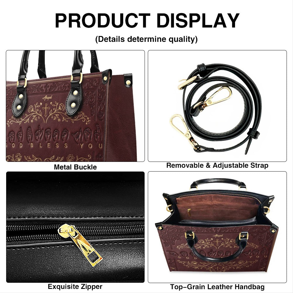 Personalized Christian ASL God Bless You Leather Handbag - Custom Name Christian Leather Tote Bag - CHRISTIANARTBAG CAB01101426