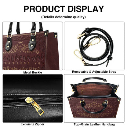 Personalized Christian ASL God Bless You Leather Handbag - Custom Name Christian Leather Tote Bag - CHRISTIANARTBAG CAB01101426