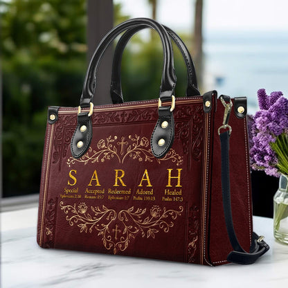 CHRISTIANARTBAG Personalized Name Meaning Bible Verse Leather Handbag - Custom Christian Acrostic Name Tote Bag for Women - CAB01101526