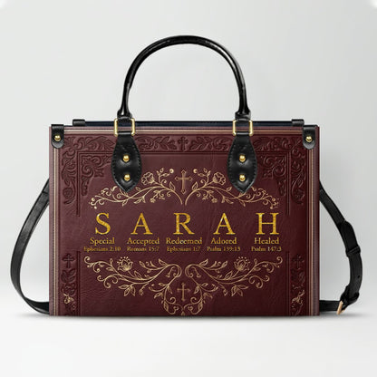 CHRISTIANARTBAG Personalized Name Meaning Bible Verse Leather Handbag - Custom Christian Acrostic Name Tote Bag for Women - CAB01101526