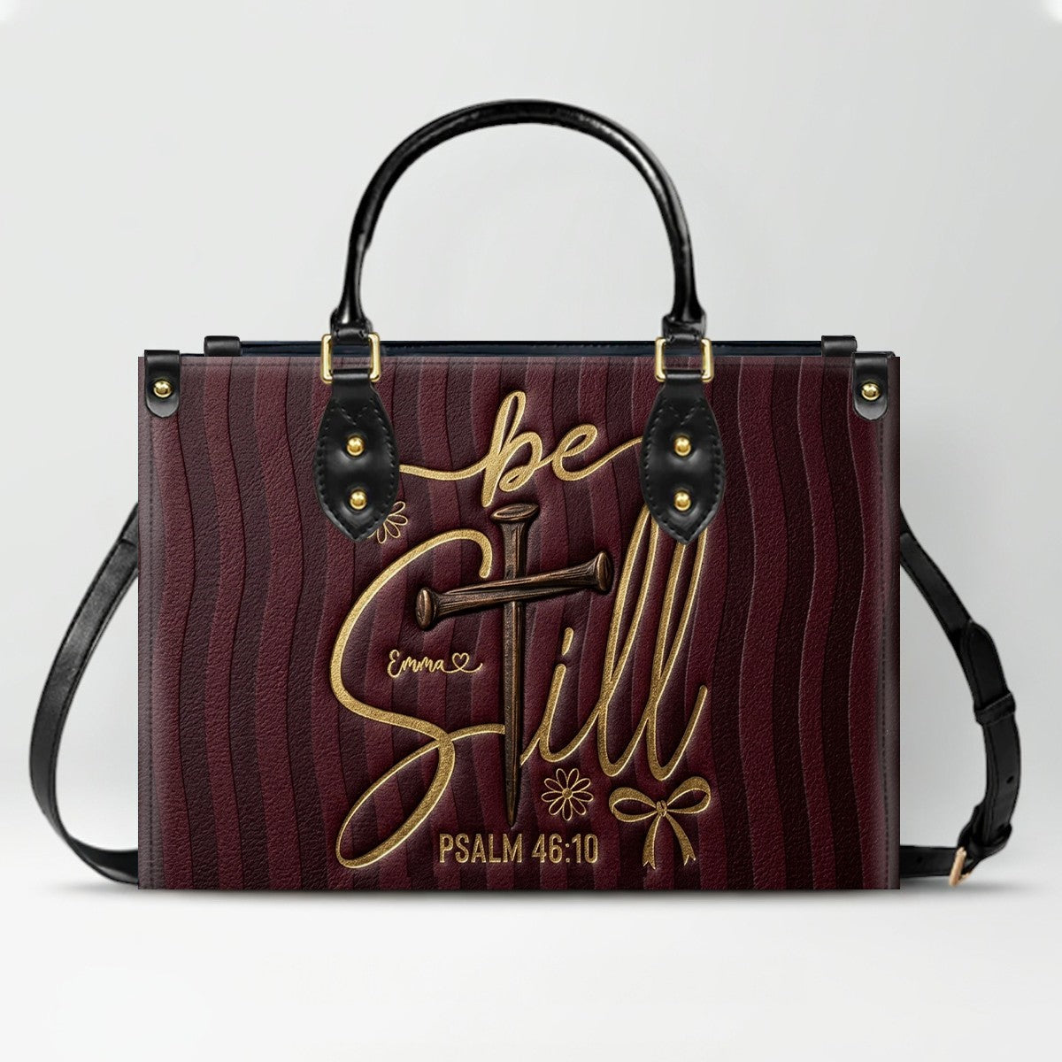Personalized Be Still Psalm 46:10 Cross Leather Handbag for Women - CHRISTIANARTBAG | Custom Faith Purse in Pink CAB01100526