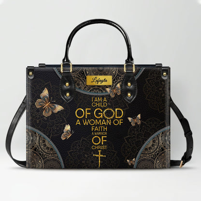 Personalized Leather Handbag for Women - Custom Bible Verse Tote Bag - Christian Gift with Butterfly & Mandala Design - CHRISTIANARTBAG CAB14926