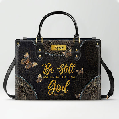 Personalized Leather Handbag for Women - Custom Bible Verse Tote Bag - Christian Gift with Butterfly & Mandala Design - CHRISTIANARTBAG CAB14926