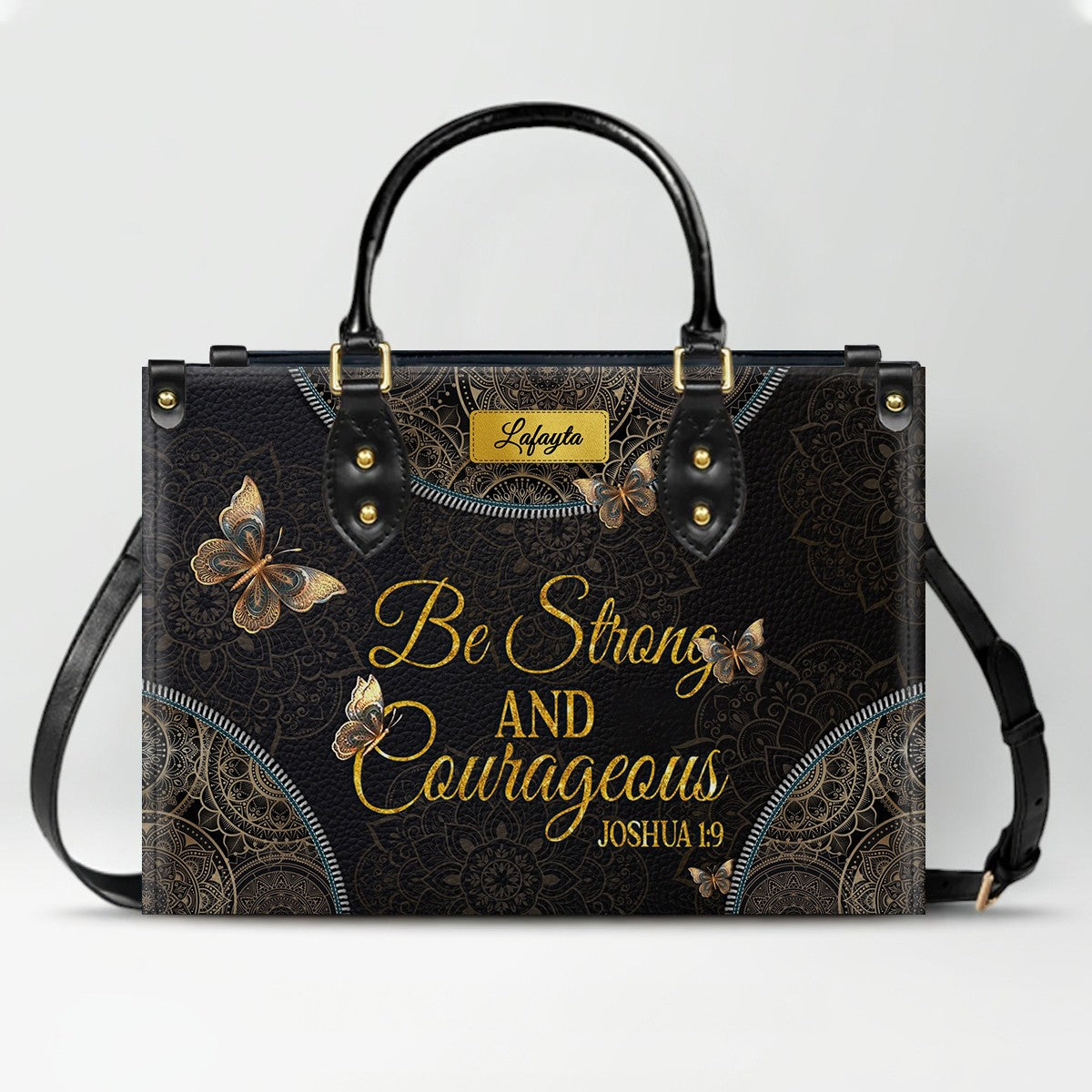 Personalized Leather Handbag for Women - Custom Bible Verse Tote Bag - Christian Gift with Butterfly & Mandala Design - CHRISTIANARTBAG CAB14926