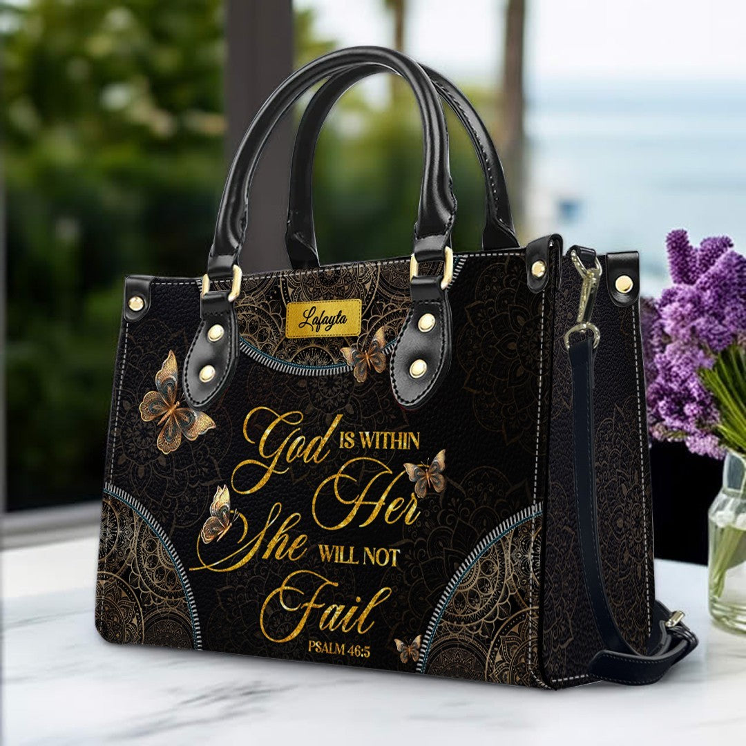 Personalized Leather Handbag for Women - Custom Bible Verse Tote Bag - Christian Gift with Butterfly & Mandala Design - CHRISTIANARTBAG CAB14926