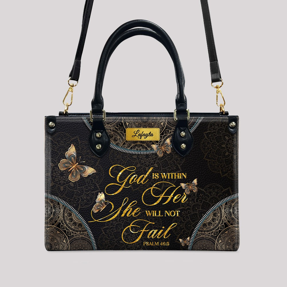 Personalized Leather Handbag for Women - Custom Bible Verse Tote Bag - Christian Gift with Butterfly & Mandala Design - CHRISTIANARTBAG CAB14926