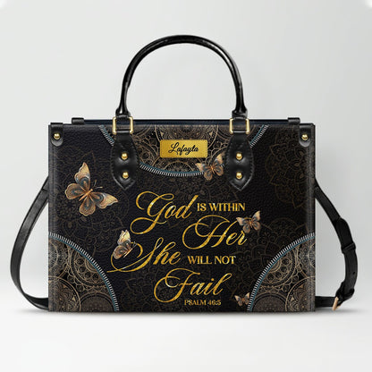 Personalized Leather Handbag for Women - Custom Bible Verse Tote Bag - Christian Gift with Butterfly & Mandala Design - CHRISTIANARTBAG CAB14926