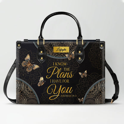 Personalized Leather Handbag for Women - Custom Bible Verse Tote Bag - Christian Gift with Butterfly & Mandala Design - CHRISTIANARTBAG CAB14926