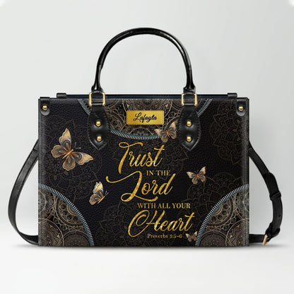 Personalized Leather Handbag for Women - Custom Bible Verse Tote Bag - Christian Gift with Butterfly & Mandala Design - CHRISTIANARTBAG CAB14926