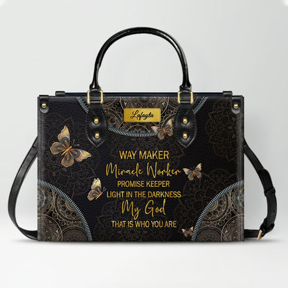 Personalized Leather Handbag for Women - Custom Bible Verse Tote Bag - Christian Gift with Butterfly & Mandala Design - CHRISTIANARTBAG CAB14926