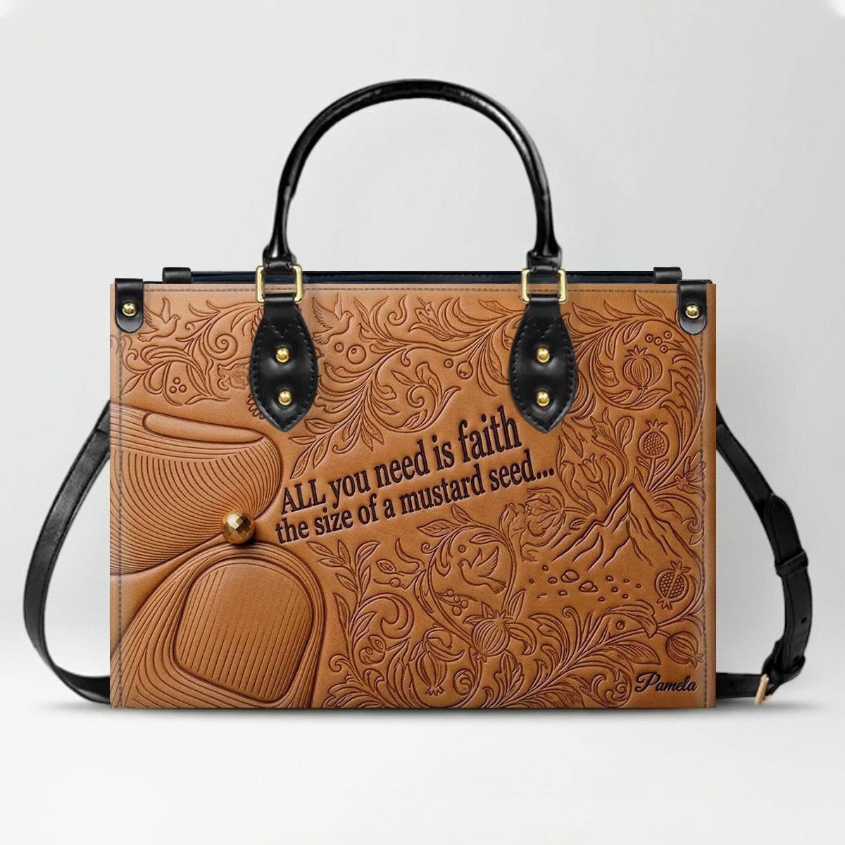 Personalized Leather Handbag "Faith as a Mustard Seed" | CHRISTIANARTBAG 02080526