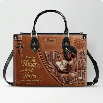 Personalized Leather Handbag | Girl Loves Books - I Can Do All Things Through Christ | CHRISTIANARTBAG CAB0171826