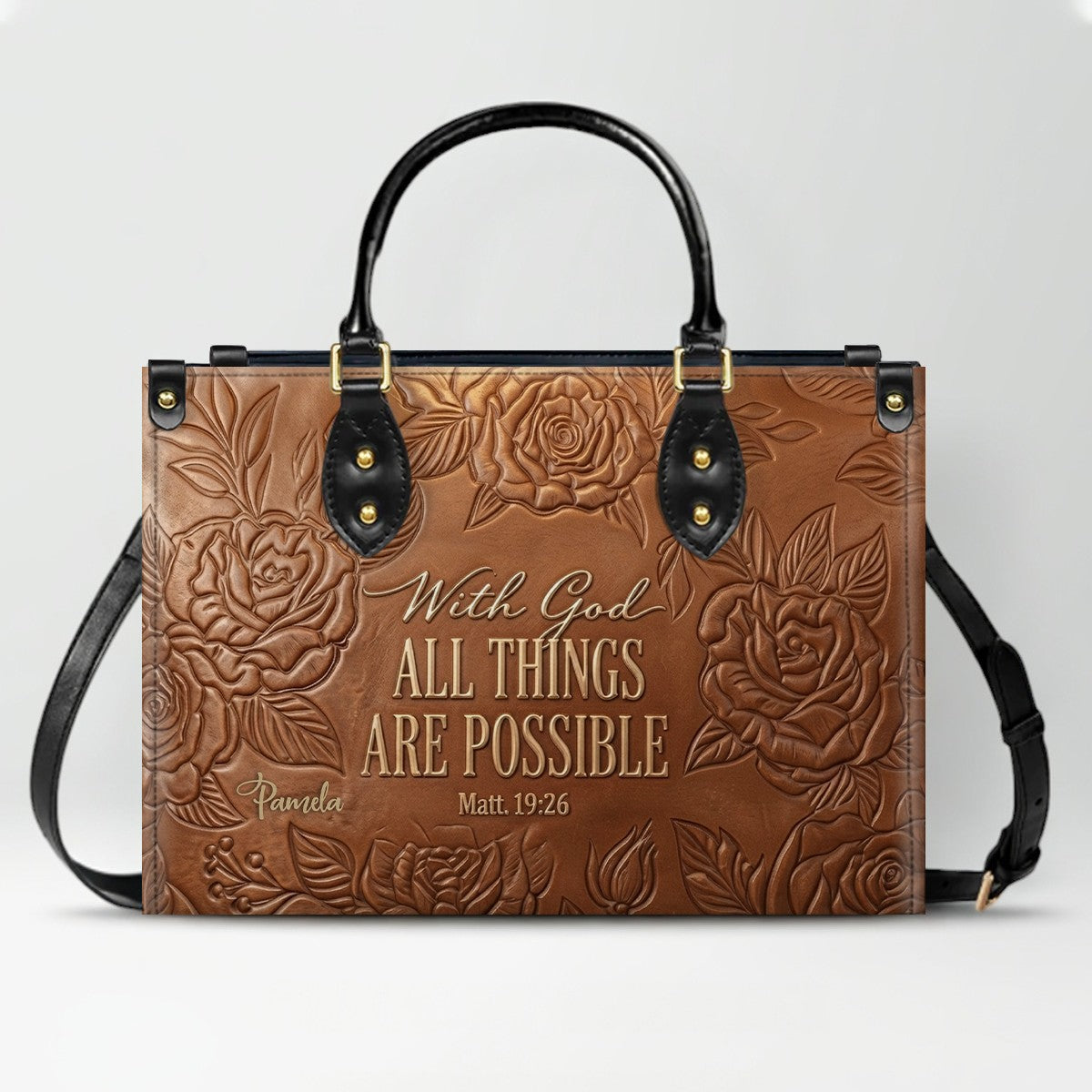 Personalized Leather Handbag with Bible Verse "With God All Things Are Possible" | CHRISTIANARTBAG 01073026