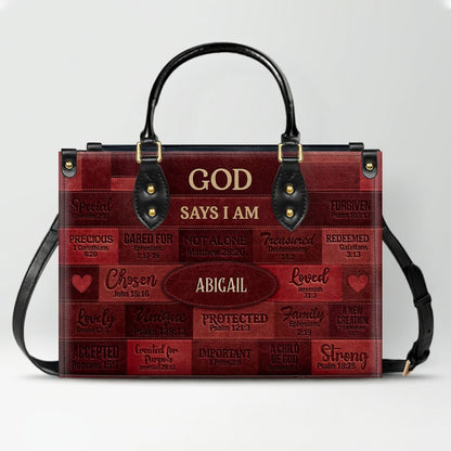 Christian Art Bag God Says I Am Personalized Handbag | Custom Scripture Leather Tote & Purse Set | Faith Based Religious Gifts for Her CAB01062626