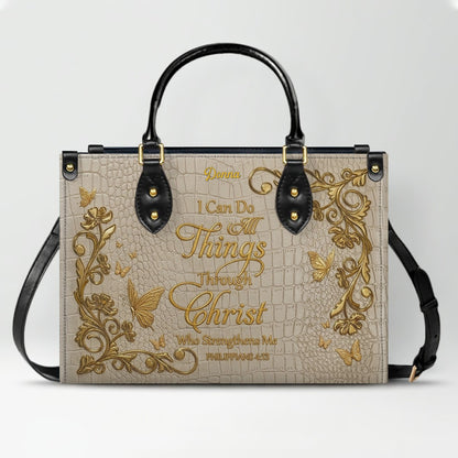 CHRISTIANARTBAG™ Personalized Leather Handbag - Custom Name "I Can Do All Things Through Christ" Philippians 4:13 Bible Verse Tote Purse