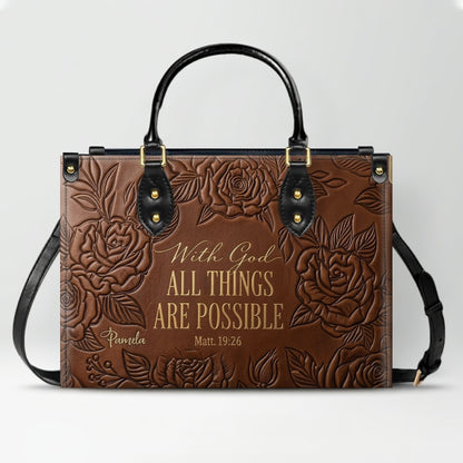 Personalized Leather Handbag with Bible Verse "With God All Things Are Possible" | CHRISTIANARTBAG 01073026