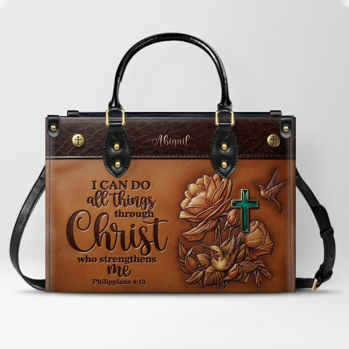 Custom Name Christian Leather Handbag & Wallet Set - Personalized Bible Verse Tote Bag | CHRISTIANARTBAG 01072726