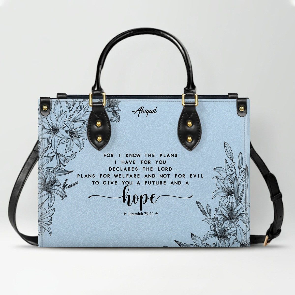 Personalized Leather Handbag Cool Blue & Wallet Set for Women – Custom Name & Bible Verse – Christian Gift | CHRISTIANARTBAG