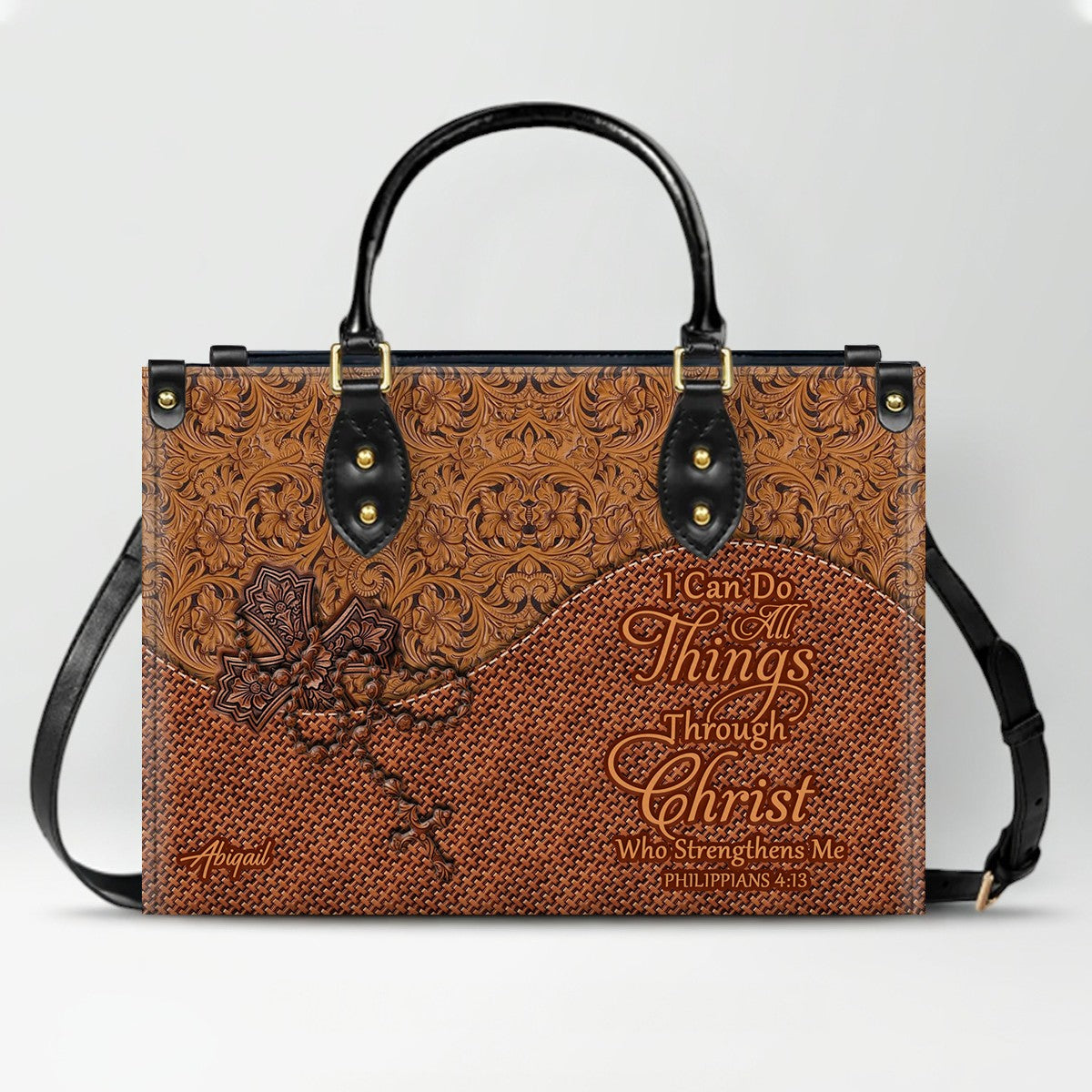 Personalized Christian Leather Handbag for Women - Custom Bible Verse Western Style Tote Bag CAB12325