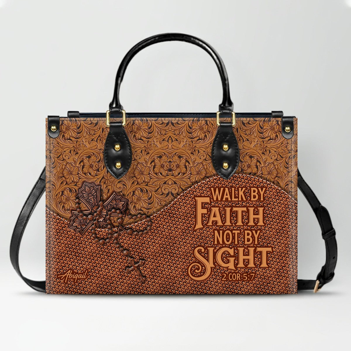 Personalized Christian Leather Handbag for Women - Custom Bible Verse Western Style Tote Bag CAB12325