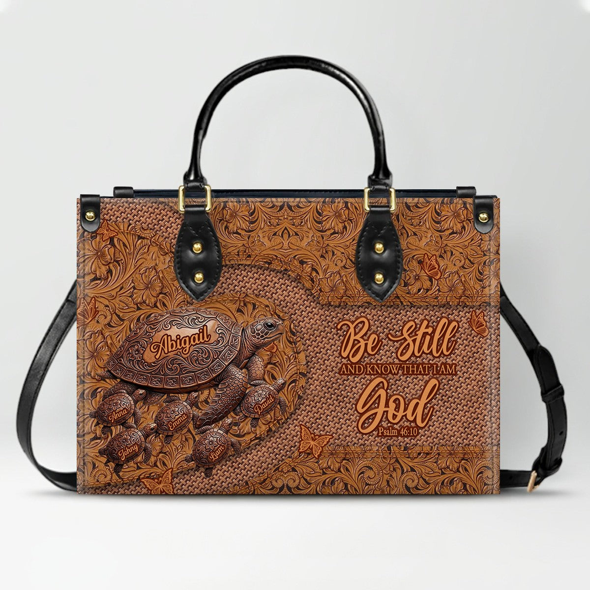 CHRISTIANARTBAG | Personalized Leather Handbag with Custom Names & Bible Verse - Western Tooled Turtle Design CAB0141626