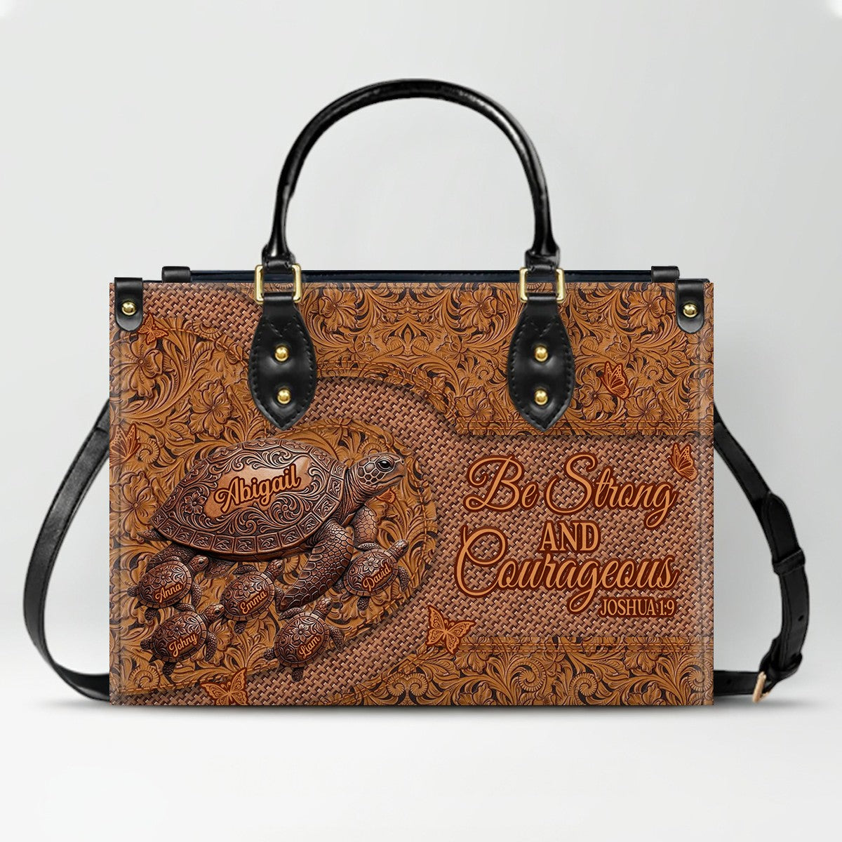 CHRISTIANARTBAG | Personalized Leather Handbag with Custom Names & Bible Verse - Western Tooled Turtle Design CAB0141626