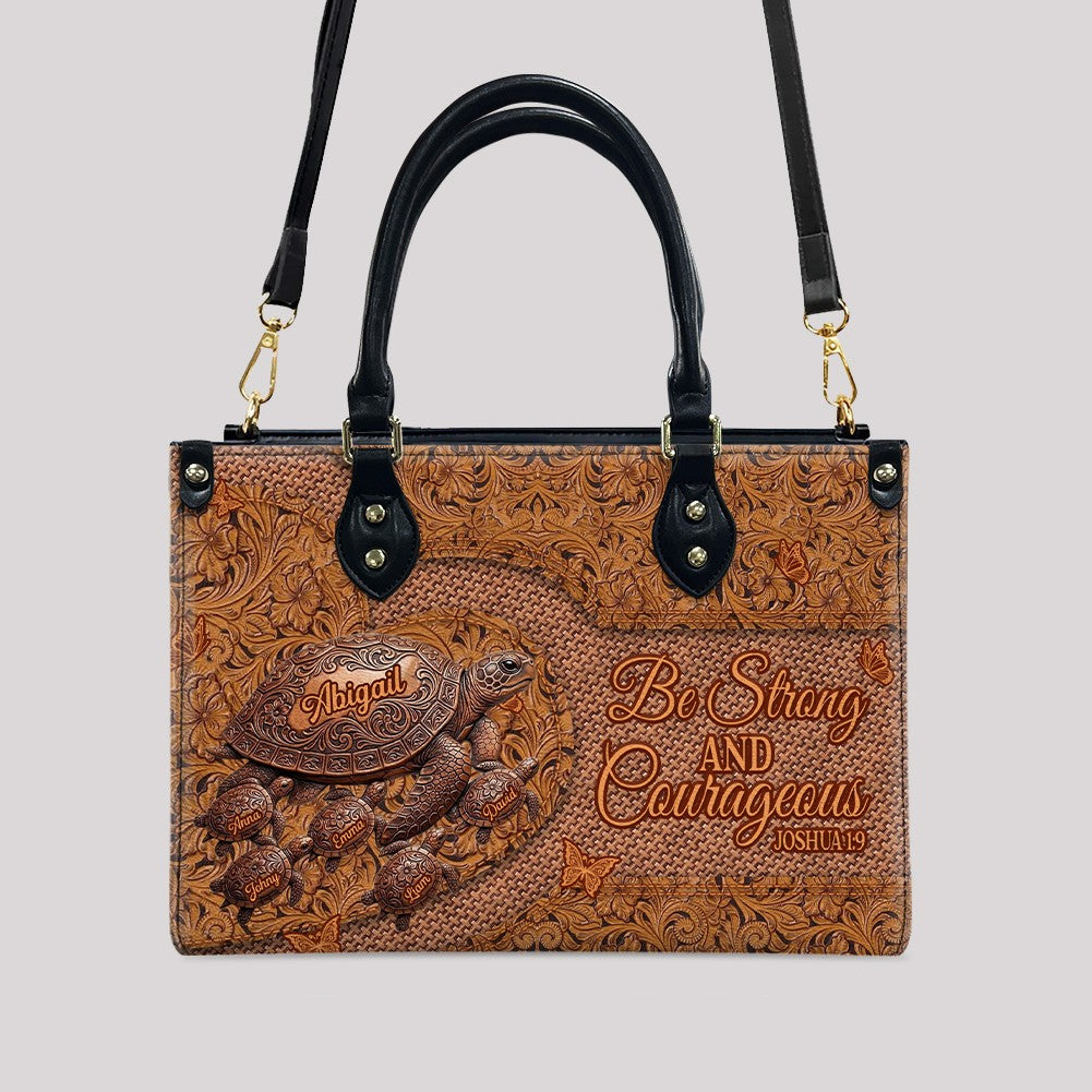 CHRISTIANARTBAG | Personalized Leather Handbag with Custom Names & Bible Verse - Western Tooled Turtle Design CAB0141626
