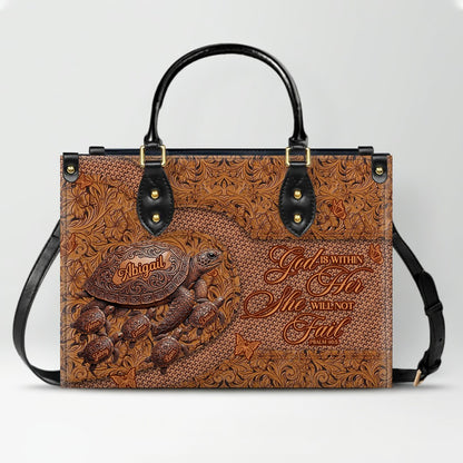 CHRISTIANARTBAG | Personalized Leather Handbag with Custom Names & Bible Verse - Western Tooled Turtle Design CAB0141626