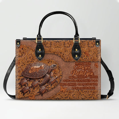 CHRISTIANARTBAG | Personalized Leather Handbag with Custom Names & Bible Verse - Western Tooled Turtle Design CAB0141626