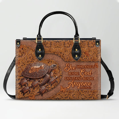 CHRISTIANARTBAG | Personalized Leather Handbag with Custom Names & Bible Verse - Western Tooled Turtle Design CAB0141626