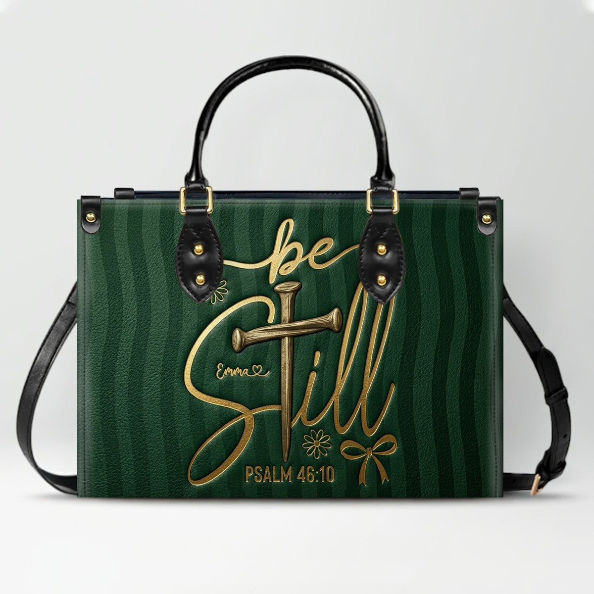 Personalized Be Still Psalm 46:10 Cross Leather Handbag for Women - CHRISTIANARTBAG | Custom Faith Purse in Pink CAB01100526