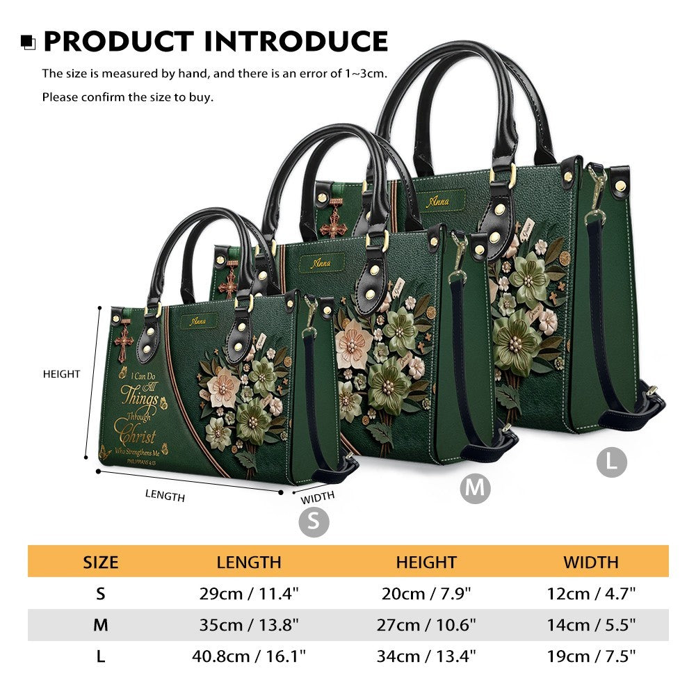 Custom Name Christian Leather Handbag by CHRISTIANARTBAG | I Can Do All Things Shoulder Bag Deep Forest Green, Religious Floral Gift for Her CAB01070226