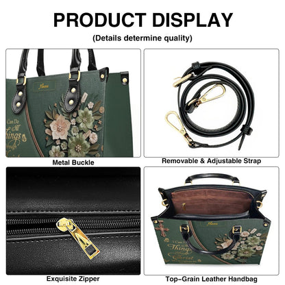 Custom Name Christian Leather Handbag by CHRISTIANARTBAG | I Can Do All Things Shoulder Bag Deep Forest Green, Religious Floral Gift for Her CAB01070226
