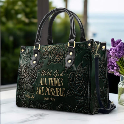 Personalized Leather Handbag with Bible Verse "With God All Things Are Possible" | CHRISTIANARTBAG 01073026