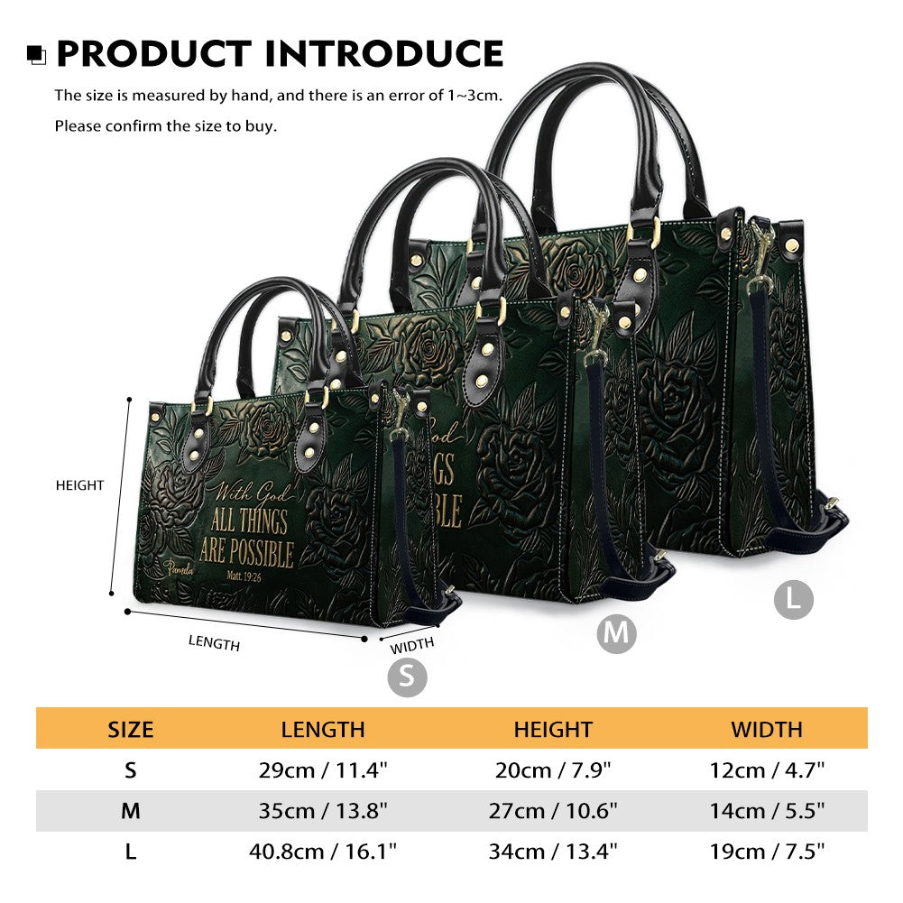Personalized Leather Handbag with Bible Verse "With God All Things Are Possible" | CHRISTIANARTBAG 01073026