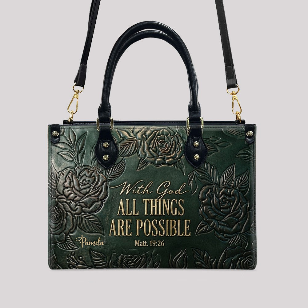Personalized Leather Handbag with Bible Verse "With God All Things Are Possible" | CHRISTIANARTBAG 01073026