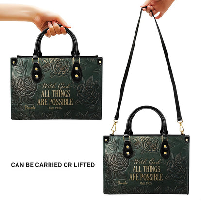 Personalized Leather Handbag with Bible Verse "With God All Things Are Possible" | CHRISTIANARTBAG 01073026