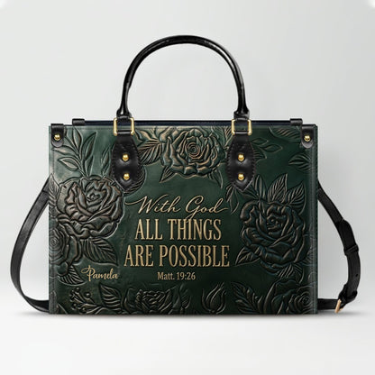 Personalized Leather Handbag with Bible Verse "With God All Things Are Possible" | CHRISTIANARTBAG 01073026
