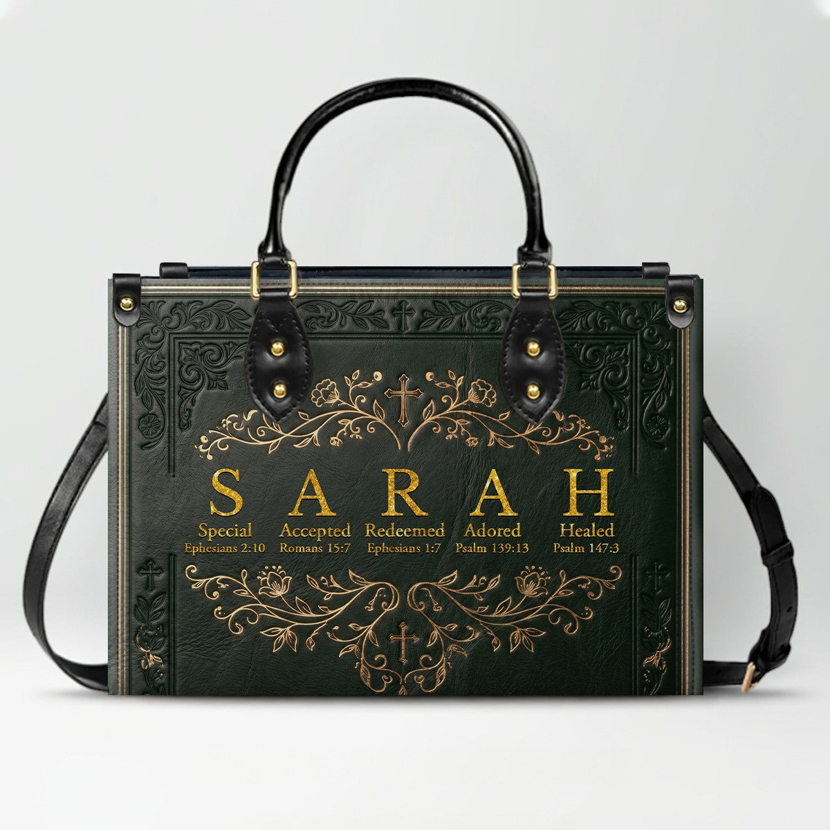 CHRISTIANARTBAG Personalized Name Meaning Bible Verse Leather Handbag - Custom Christian Acrostic Name Tote Bag for Women - CAB01101526