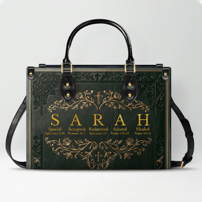 CHRISTIANARTBAG Personalized Name Meaning Bible Verse Leather Handbag - Custom Christian Acrostic Name Tote Bag for Women - CAB01101526