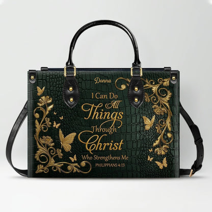 CHRISTIANARTBAG™ Personalized Leather Handbag - Custom Name "I Can Do All Things Through Christ" Philippians 4:13 Bible Verse Tote Purse