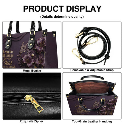 Personalized Leather Handbag - Custom Name Christian Bible Verse Philippians 4:13 Floral Butterfly Tote Bag | CHRISTIANARTBAG CA02100926