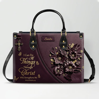 Custom Name Bible Verse Leather Handbag | Inspirational Christian Gift for Women | CHRISTIANARTBAG 01070826