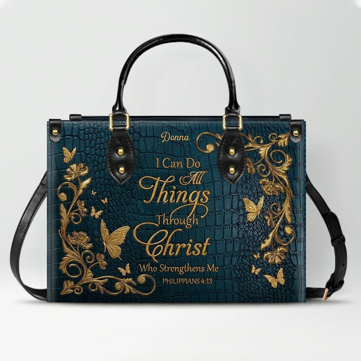 CHRISTIANARTBAG™ Personalized Leather Handbag - Custom Name "I Can Do All Things Through Christ" Philippians 4:13 Bible Verse Tote Purse