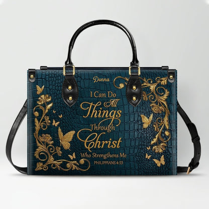 CHRISTIANARTBAG™ Personalized Leather Handbag - Custom Name "I Can Do All Things Through Christ" Philippians 4:13 Bible Verse Tote Purse